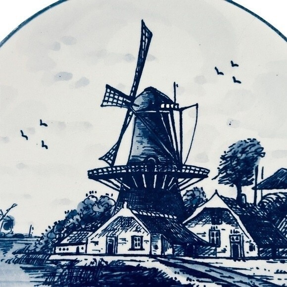 Delft Blue Holland Vintage Porcelain Hand-painted 6 Inch Windmill Seaside Plate - Picture 3 of 12